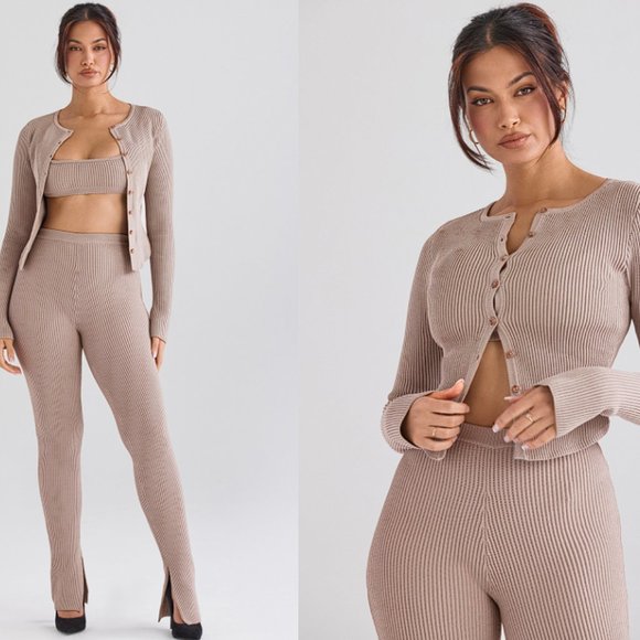 House of CB Sweaters - HOUSE OF CB 'Sylvia' Taupe Ribbed Knit Cardigan NWOT
